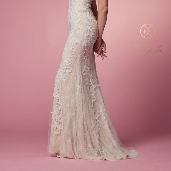 NEW FLOOR LENGTH SLEEVELESS EMBROIDERED BEADED DRESS WITH ZIPPER BACK NX E1006P - Picture 8 of 8